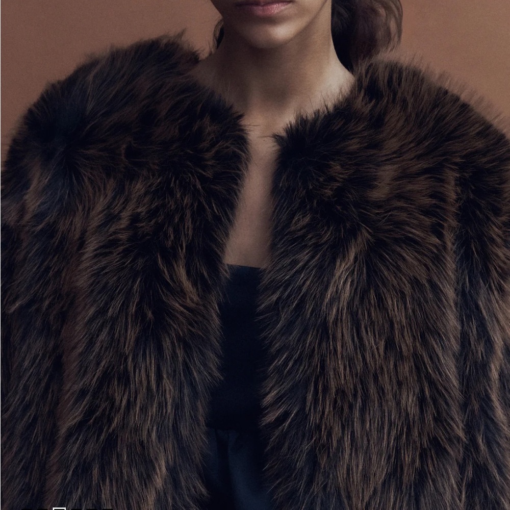 H&M Divided fluffy faux fur brown coat jacket M - Picture 4 of 10